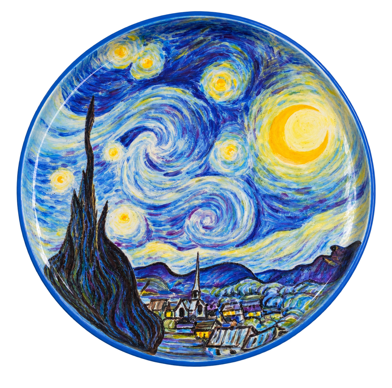 The same plate hand-painted with a Starry Night design